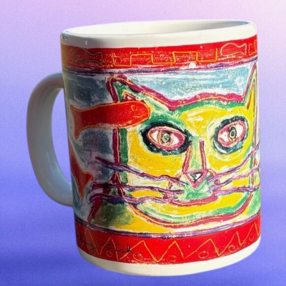 Chaleur Dan May Abstract Folk Painting Cat Watching Fish Coffee Mug - Picture 5 of 5